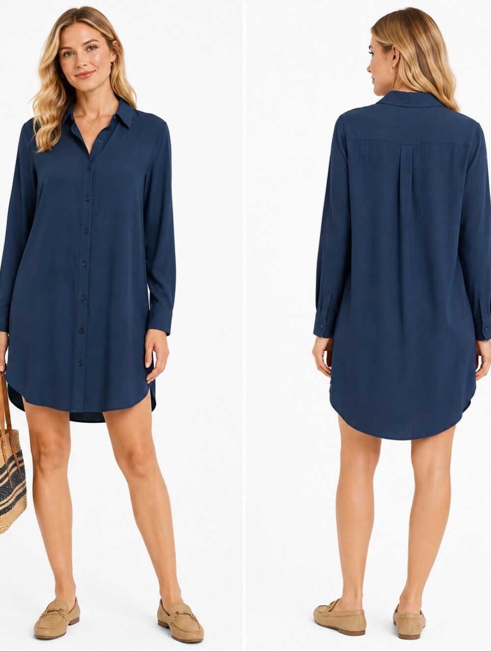 WAYF Button Front‎ Shirt Dress Sz XS Navy Mini Rayon Preppy Soft Relaxed Fit